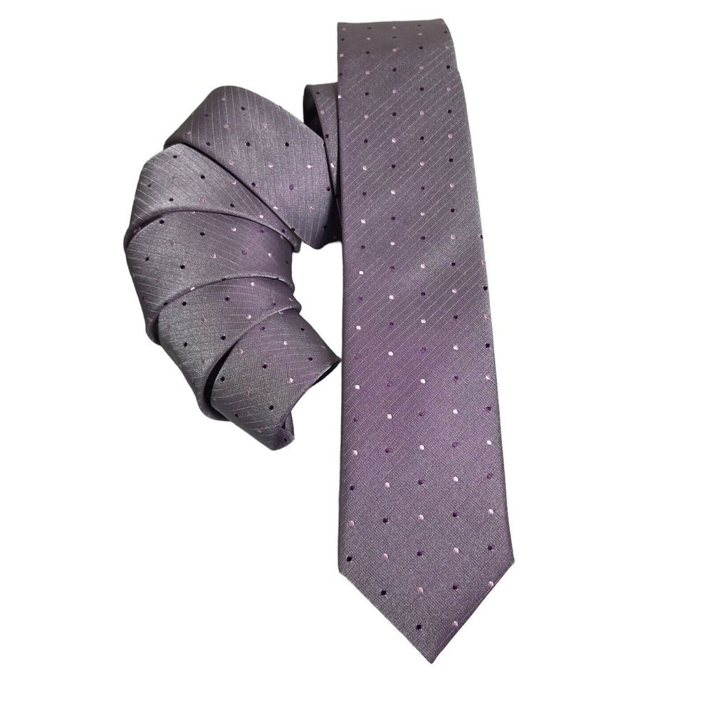 IMANI UOMO Necktie Iridescent Purple Lilac Pink Dots Pattern Skinny Silk Tie